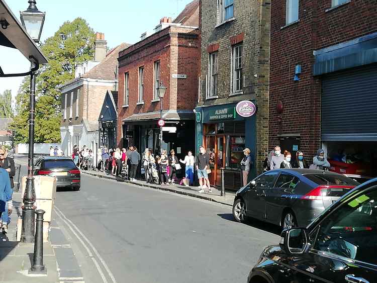 The queue at 9.30am on Friday morning