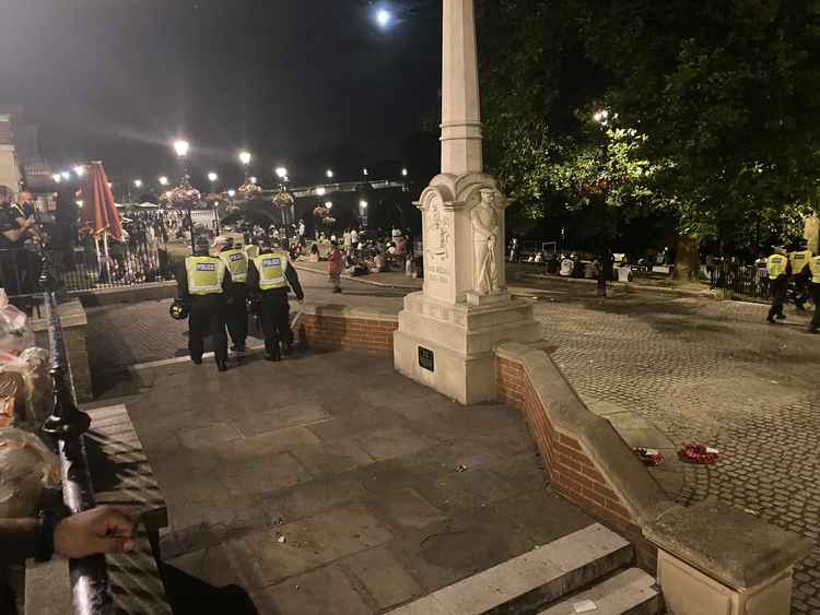 Officers moving people on on a Friday night on Richmond Riverside