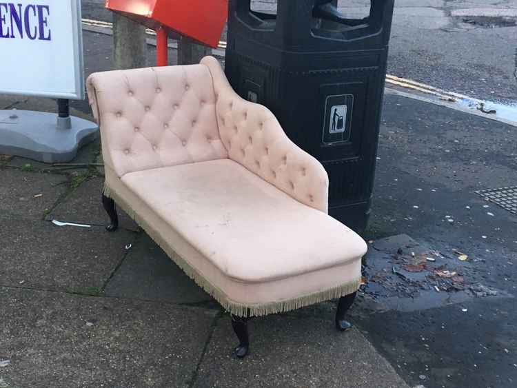 This chaise longue was dumped in Hampton. Photo by Cllr Gareth Roberts