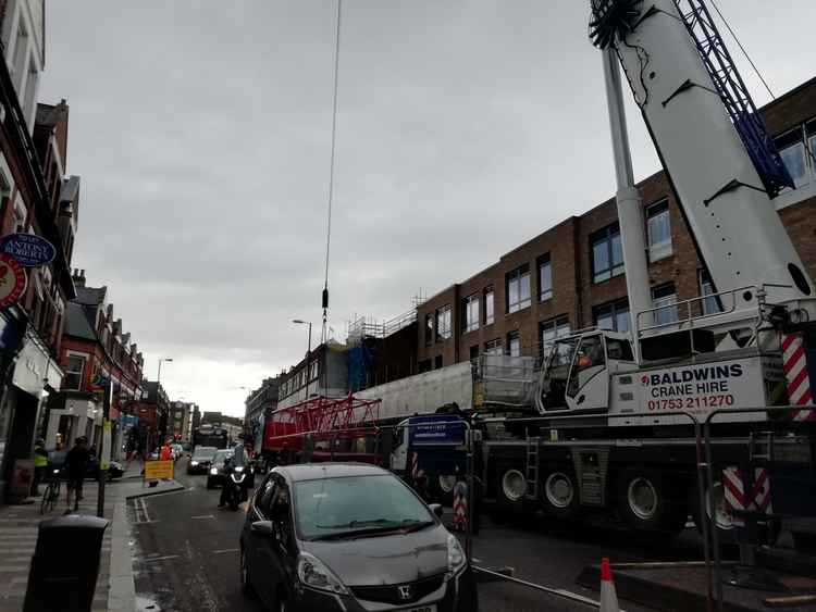 A huge crane is being used at the Lidl construction site this Saturday