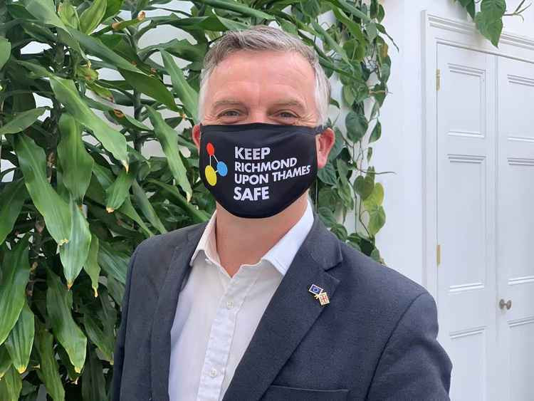 Cllr Gareth Roberts wearing his Richmond branded face mask