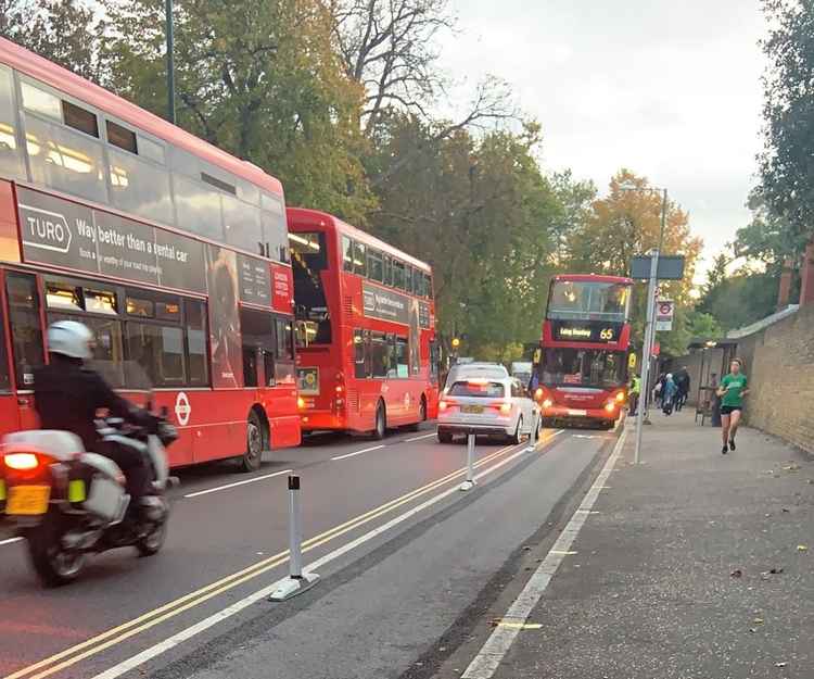 Traffic backing up on Kew Road after a collision