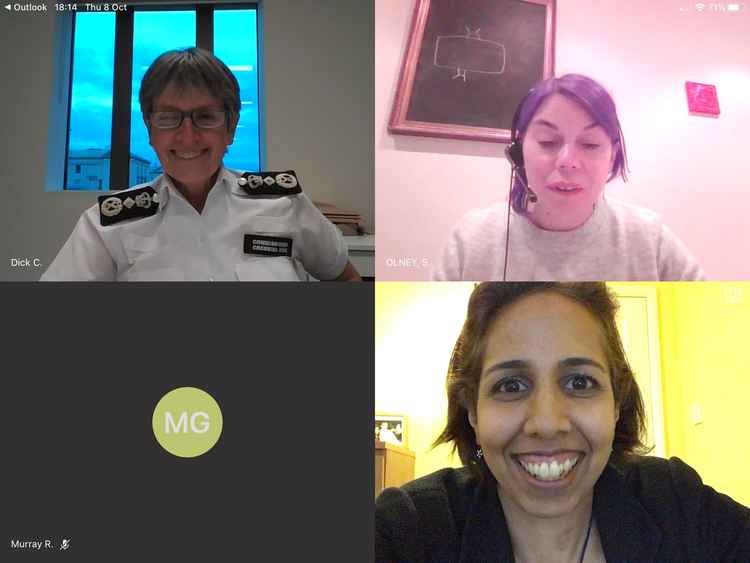 Met Police commissioner Cressida Dick discusses policing amid the pandemic with Sarah Olney, top right, and Twickenham MP Munira Wilson