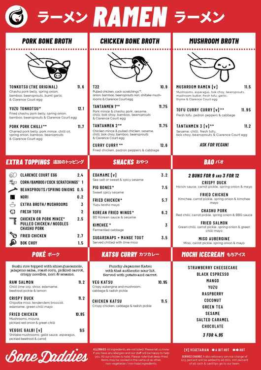 The food menu at Bone Daddies