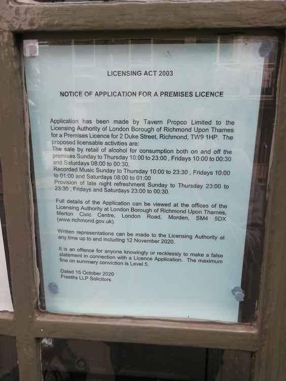 One of the two licensing applications in the former pub's window