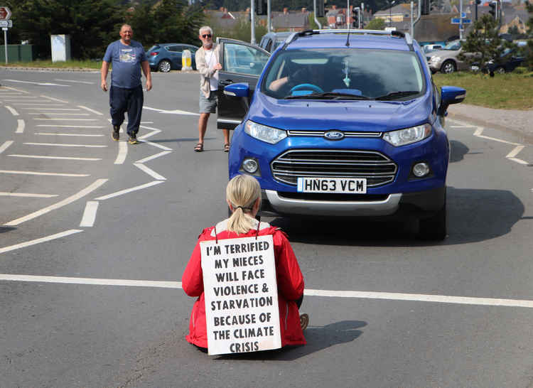 Emma protesting in Weymouth