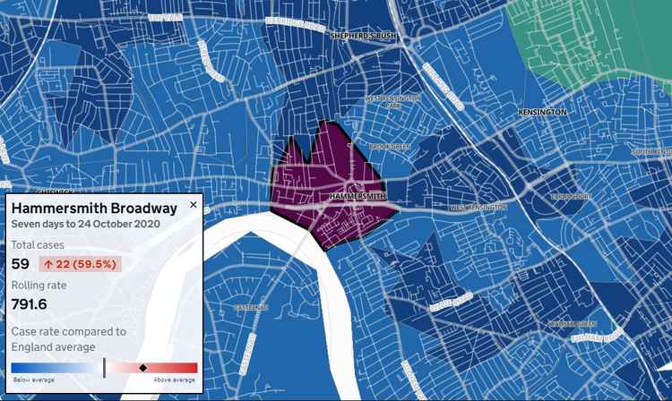 Hammersmith has an infection rate above the national average