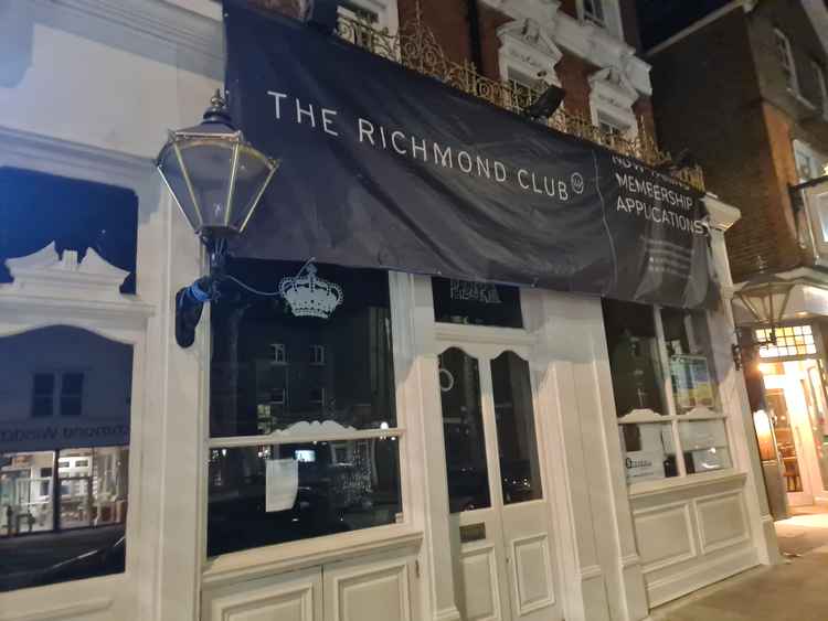 Club banner is draped down the former pub premises