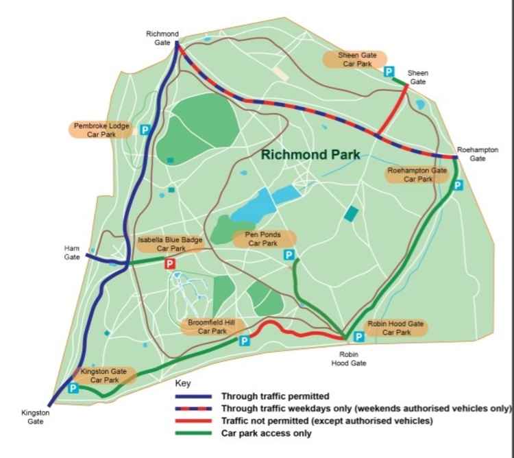 How the trial affects roads in Richmond Park