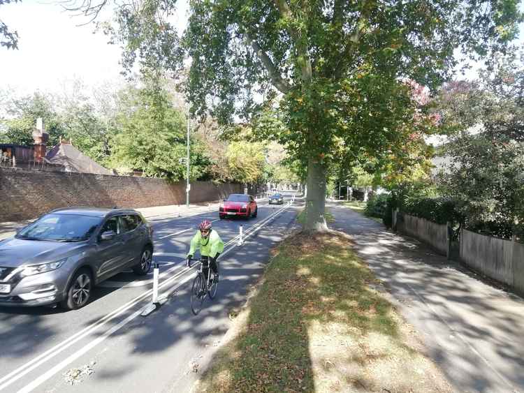 The protected cycle lane pictured on the day it was unveiled in late September