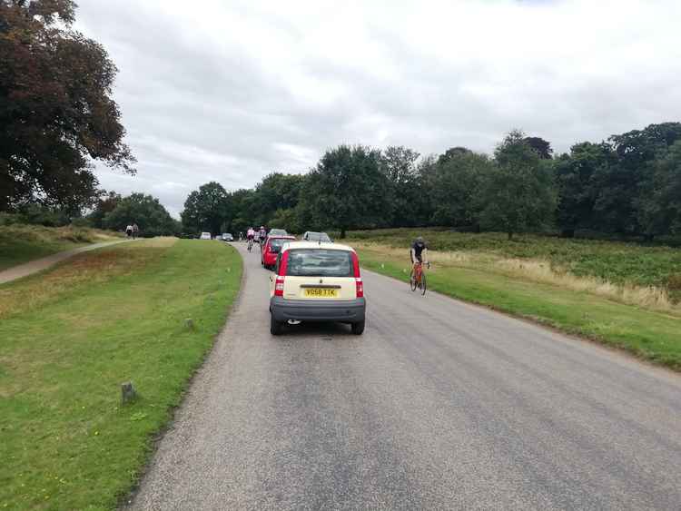 Cars driving through Richmond Park