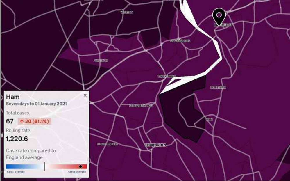 Covid-19 heat map in the borough of Richmond