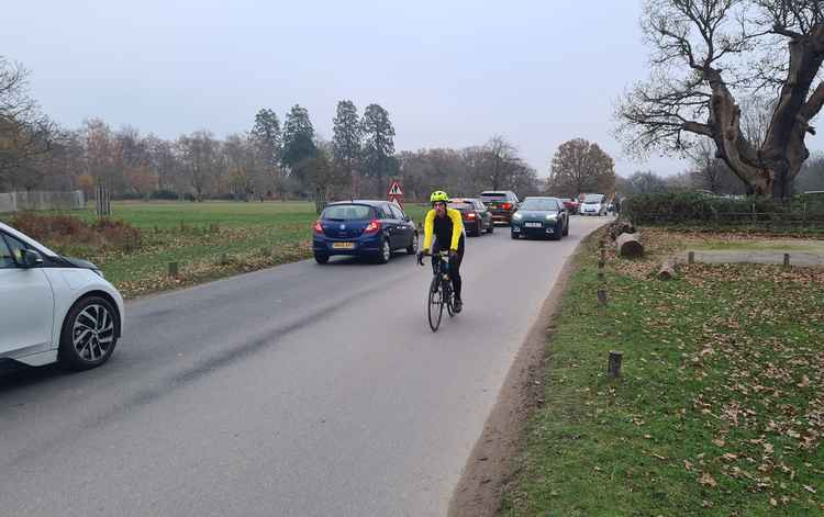 Motorists queuing to park in the car park near Pembroke Lodge