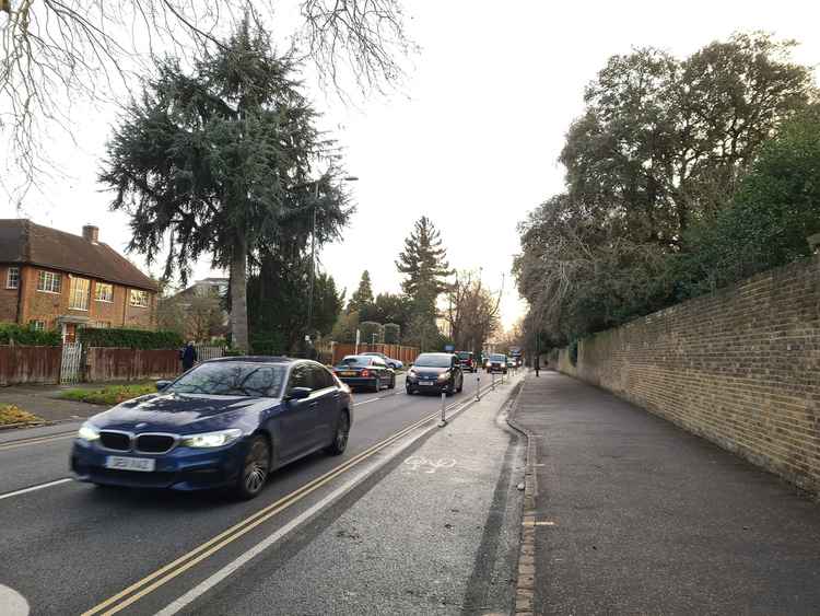 Traffic on the Kew Road cycle lane