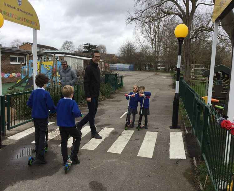 Pupils scooting over the new crossing