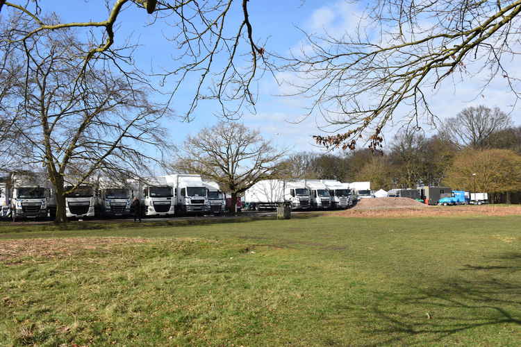 Large lorries occupying the car park on Monday