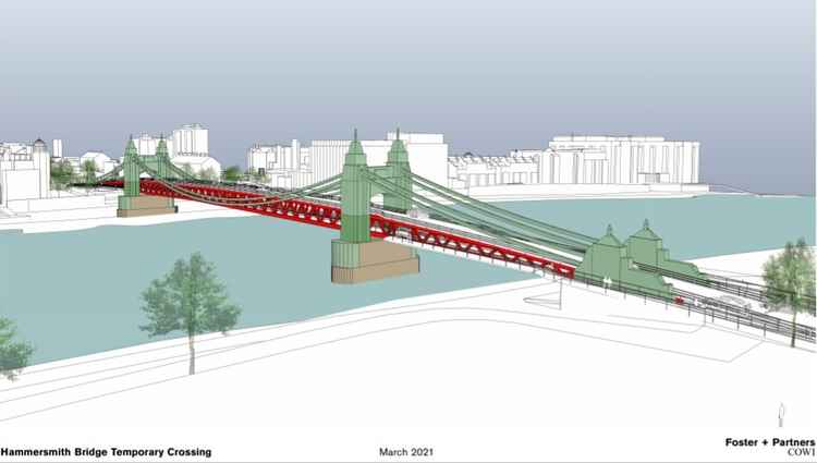 Artistic impression of new proposal for Hammersmith Bridge (picture: Foster + Partners)