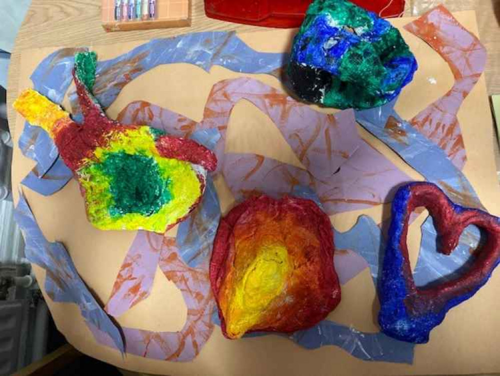 Artwork from February 2021 taster session giving the staff referring young people the chance to try the benefits of arts-based therapeutic activity for themselves.