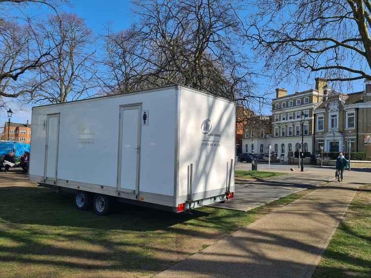 Temproary toilets on the green