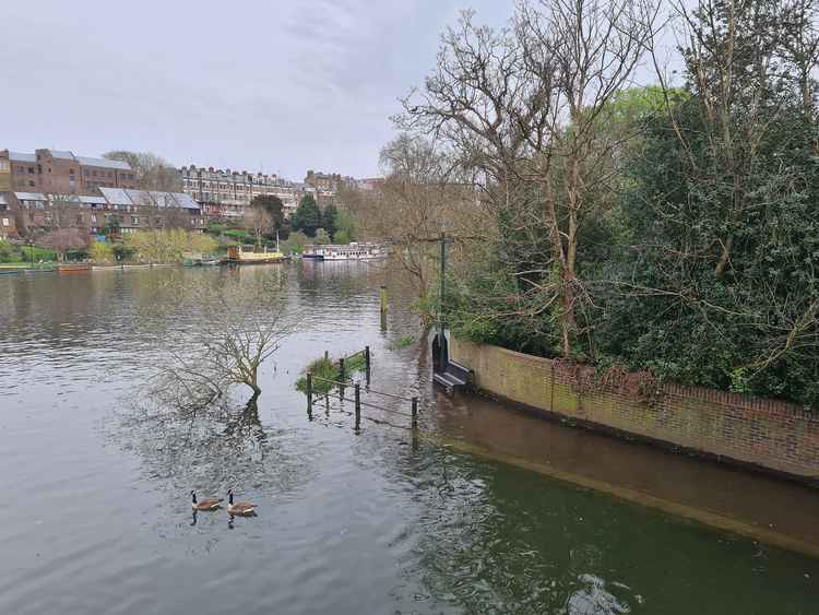 The river path between Richmond and Marble Hill was flooded on Wednesday