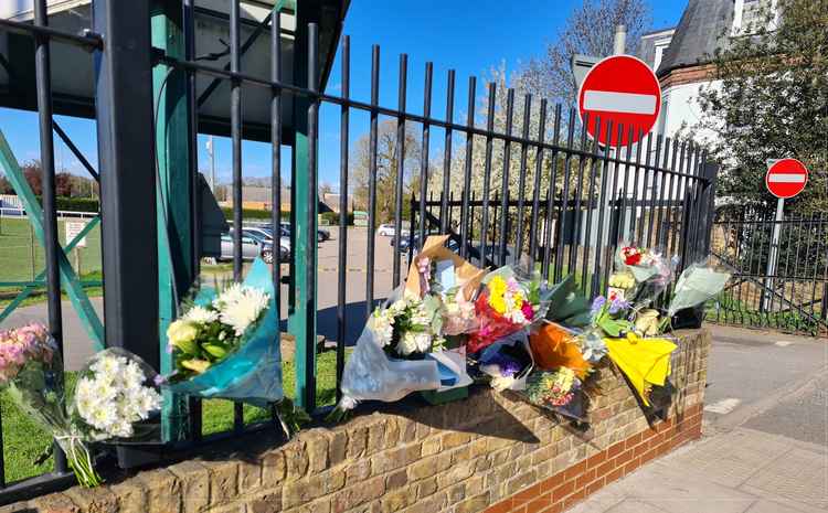 Bouquets of flowers left at the scene