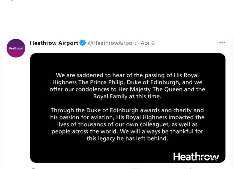 Heathrow's tribute to the Duke of Edinburgh