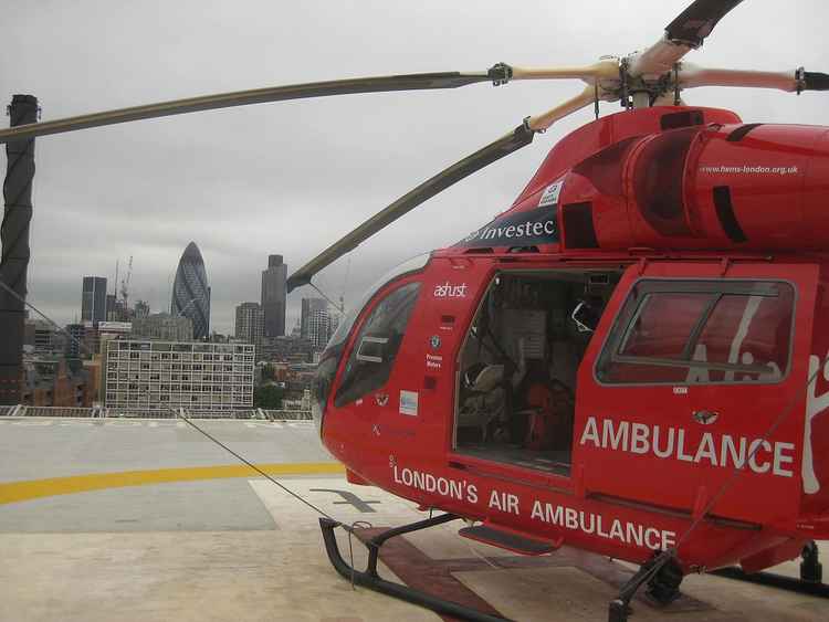 London Air Ambulance looking out towards The Gherkin building (Image: Matt Brown)