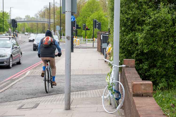 White painted bikes are often used to commemorate cyclists killed in crashes and warn of dangerous roads
