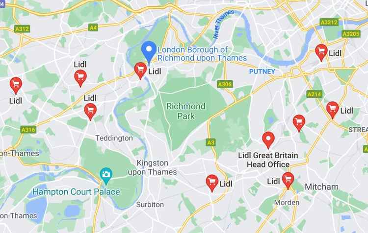 Lidl stores currently in Richmond and surrounding boroughs  (Image: Google Maps)