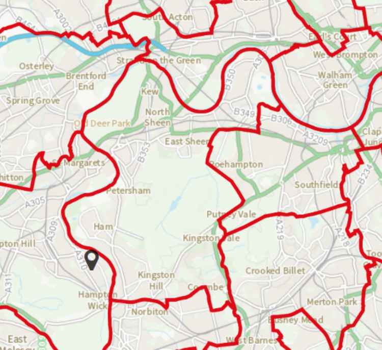 A map with the proposed changes to the Richmond Park constituency / Credit: Boundary Commission for England