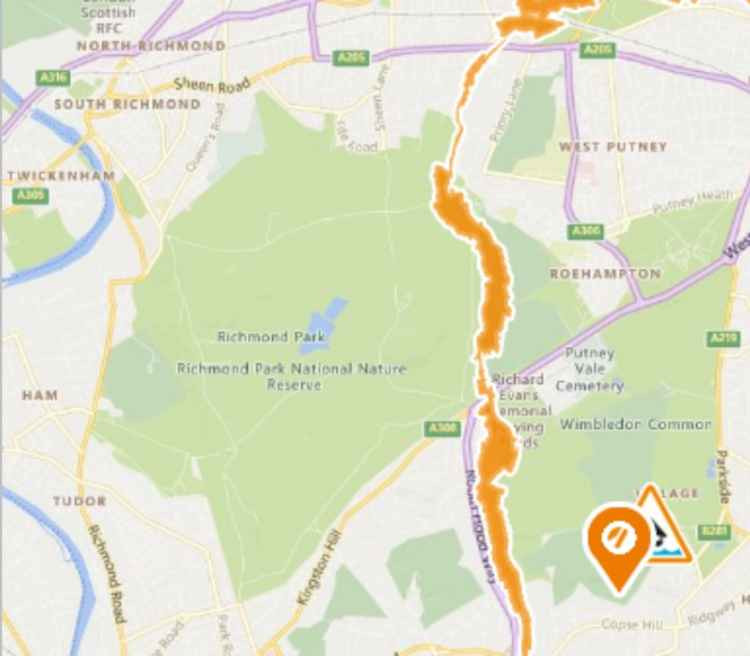 Flood warnings include areas of Richmond Park (Image: Environment Agency via Gov.uk)