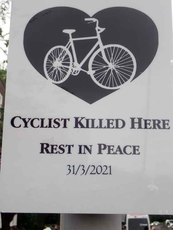 A memorial sign for Imelda (Image: RTFoE and Richmond Cycling Campaign)