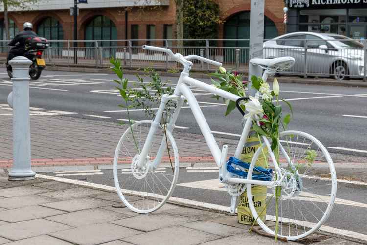 White painted bikes are often used to commemorate cyclists killed in crashes and warn of dangerous roads