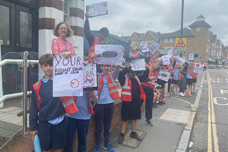 Year 6 pupils decided they wanted to protest after learning about air pollution