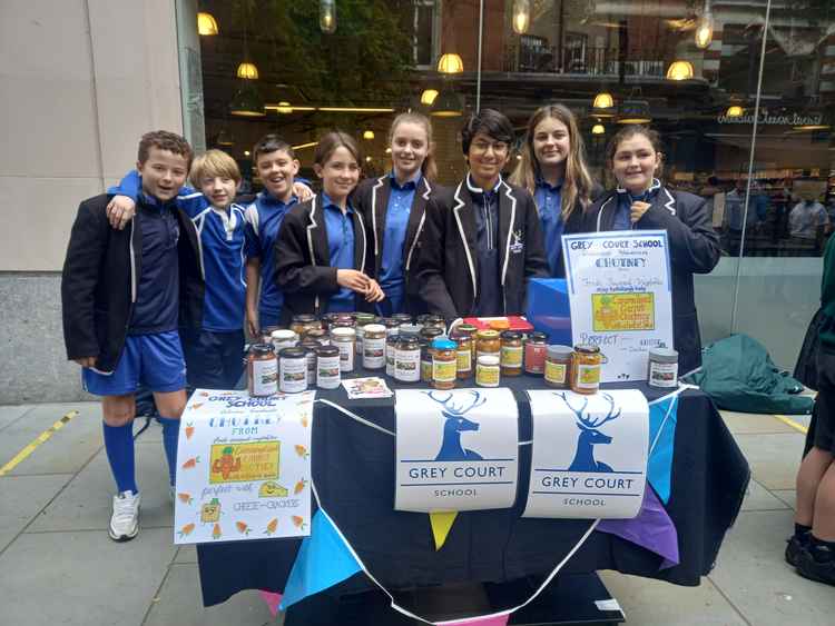 Ula, Liam, Luke and Zane with their fellow Year 7 pupils from Grey Court School