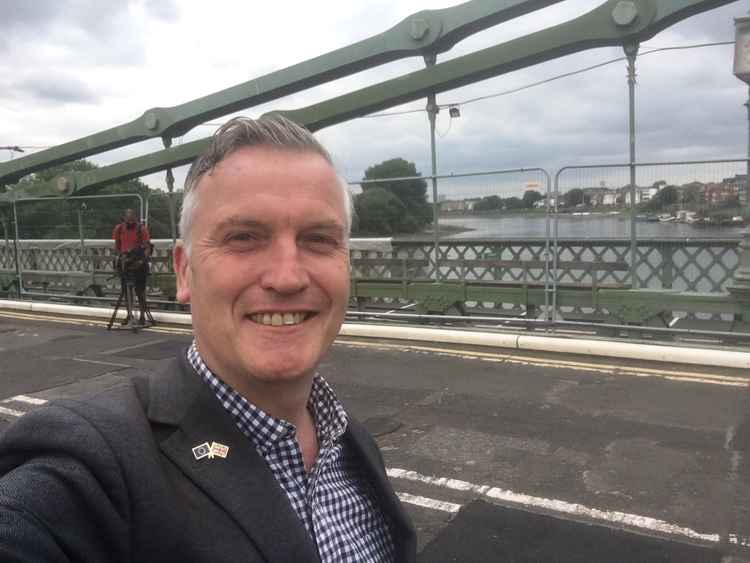 Gareth Roberts celebrates on the Bridge today (Credit: Gareth via Twitter)