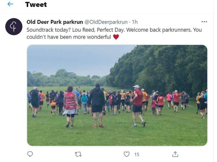 Richmond park was not the only local venue to host a Parkrun. Credit: Twitter Old Deer Park.