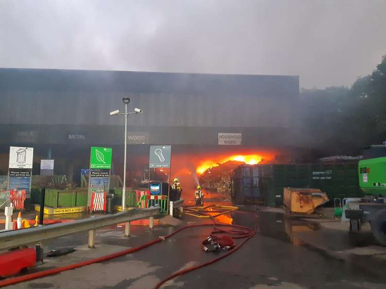 Firefighters tackle the blaze which ignited 100 tonnes of rubbish at the centre last month (Credit: London Fire Brigade)