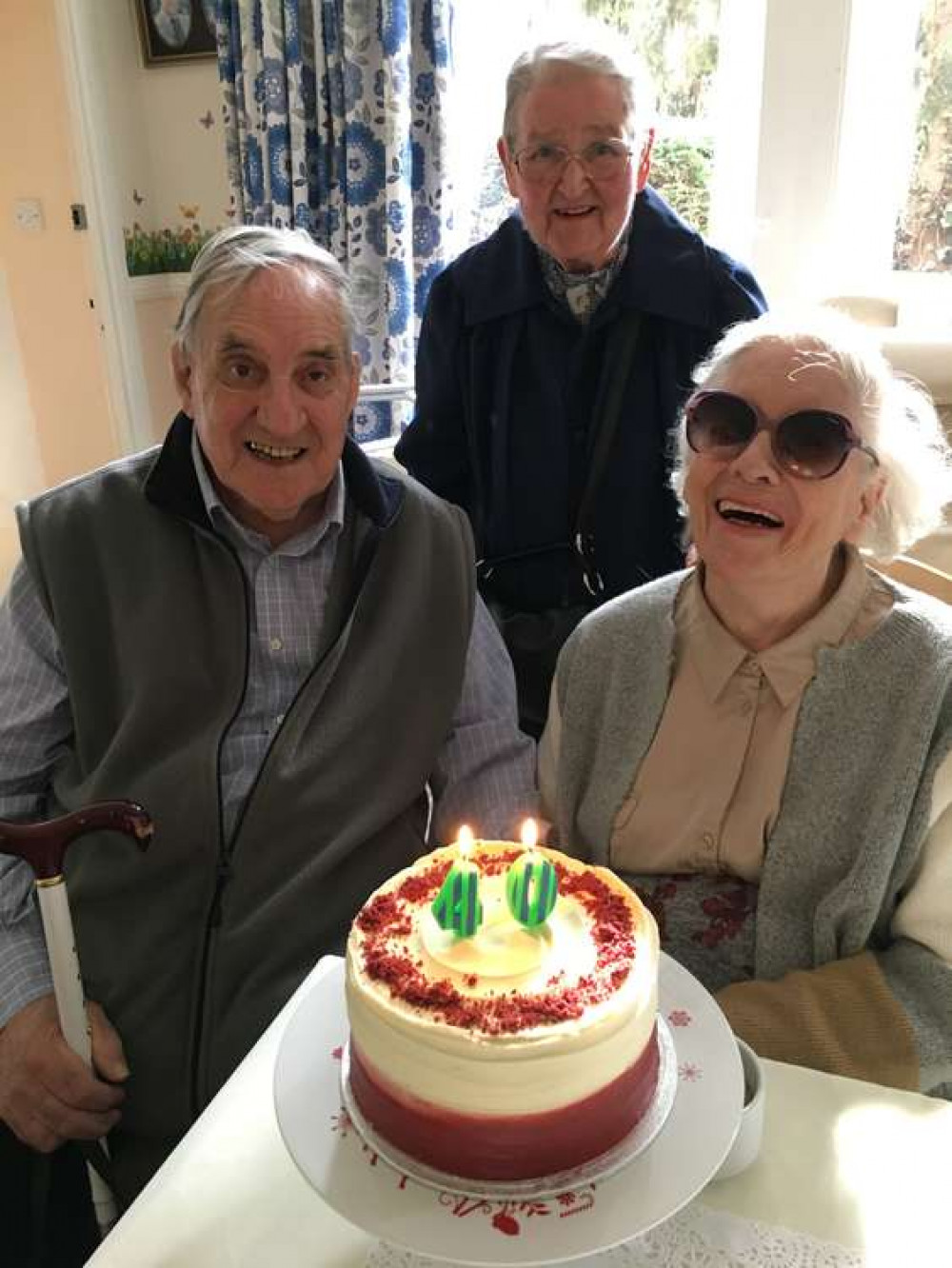 Celebrating 40 years of RTN; Mrs Pat Ingham (centre) with Frank and Sheila Roberts, early RTN listeners