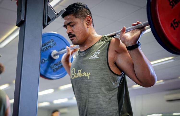 Will Skelton, another of the locks, pumping iron in the Lensbury gym  (Image: Andrew Phan/Wallabies Media)