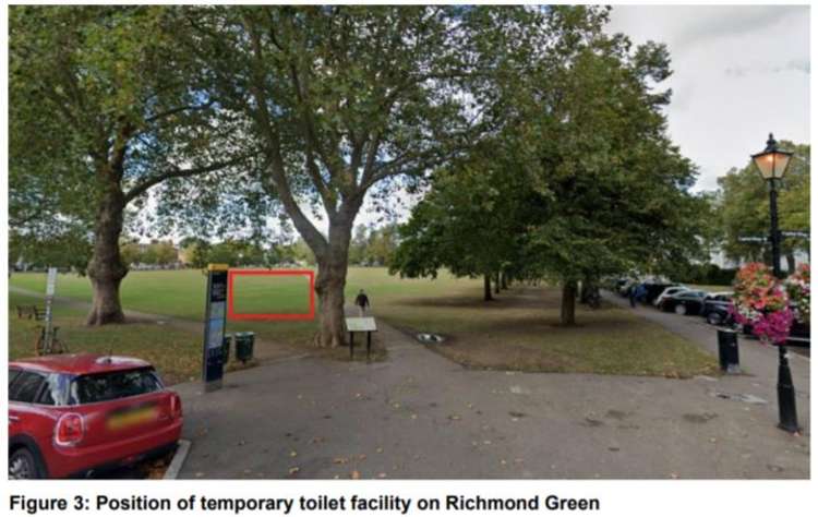 A permanent public toilet block could be built in the Richmond Green conservation area or at the flower stall in the centre of the town. Credit: Richmond Borough Council.