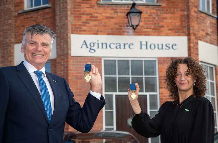 Founder and chairman, Derek Luckhurst, and chief executive Rana Summerson with the Agincare Hero awards