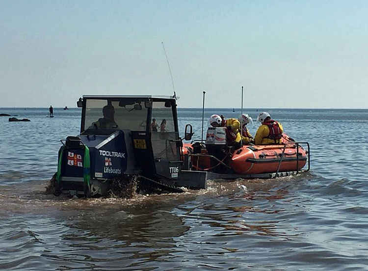 Exmouth lifeboat was on hand as the dog was rescued by the coastguard. Picture: Exmouth RNLI