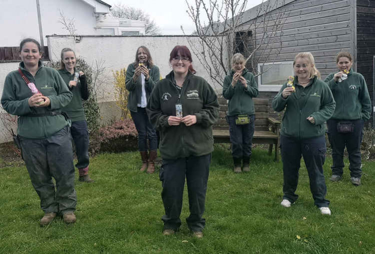 Animals In Distress staff with their chocolate rabbits for Easter