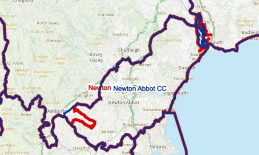 Map showing the existing boundary lines in blue, and the new ones in red