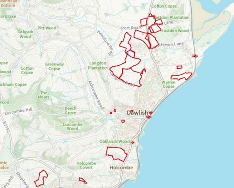 Image: The Teignbridge Local Plan allocations for the area in and around Dawlish. Credit: LDRS