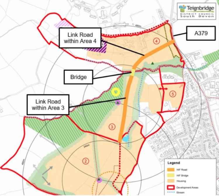 Proposed link road through Area 3 & 4 Credit: Teignbridge District Council