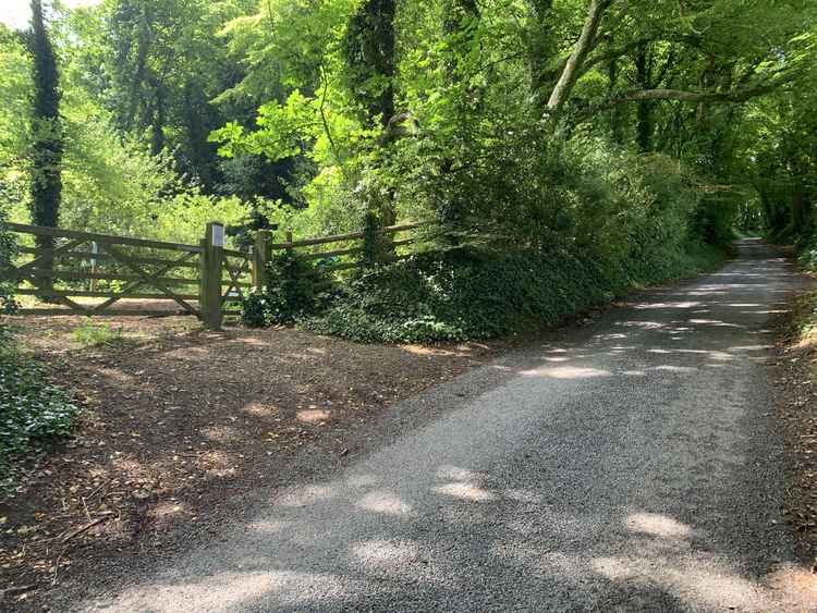 There will be a gate on the left a little way up the hill, go through it and turn right