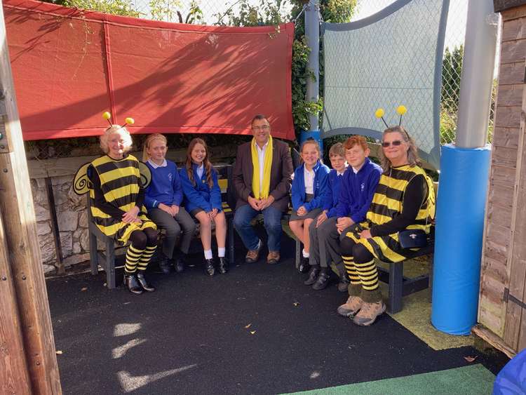 Roots Directors Kerry and Gill, DCC Cllr Martin Wrigley (Lib Dem, Dawlish), at Cockwood Primary School