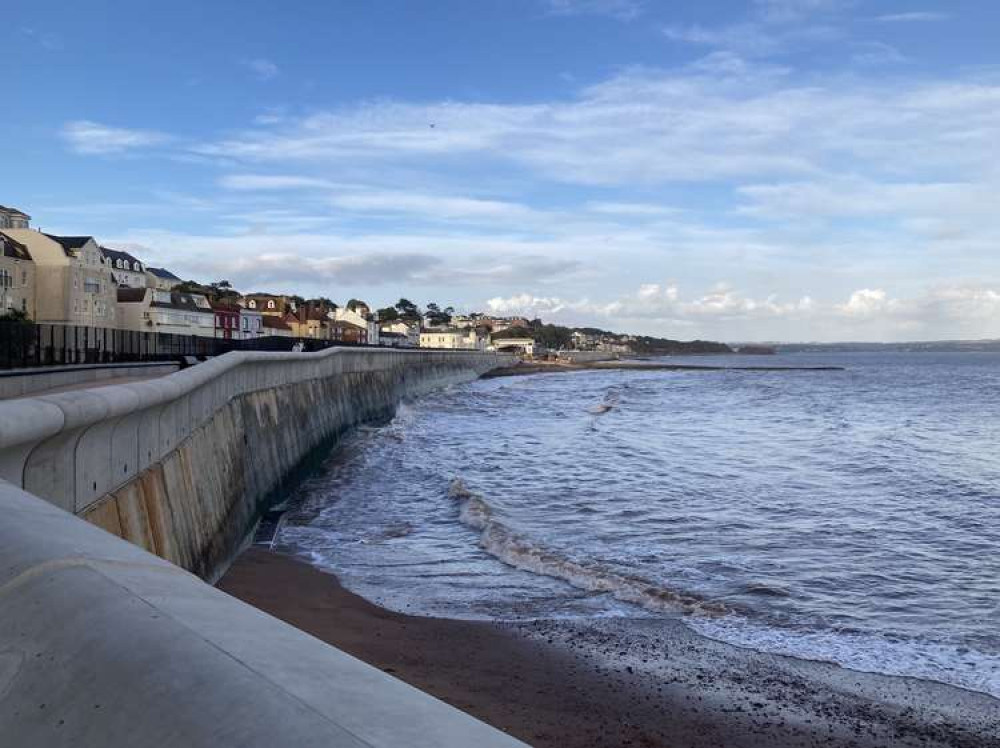 Looking along the new sea wall towards Dawlish Town Beach (Nub News, Will Goddard)